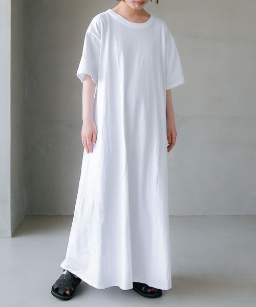 SOLAMONAT(ソラモナ)の「サラリト天竺 五分袖マキシワンピース(ワンピース・レディース・ホワイト/ブラック・S/L/M)」の22枚目の写真