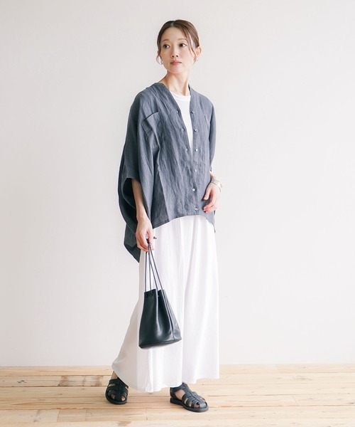 SOLAMONAT(ソラモナ)の「サラリト天竺 五分袖マキシワンピース(ワンピース・レディース・ホワイト/ブラック・S/L/M)」の7枚目の写真