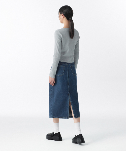 MUSINSA STANDARD WOMAN（ムシンサスタンダードウーマン）の「ウィメンズデニムミディスカート[ミディアムインディゴ]（スカート・レディース・その他・LARGE/MEDIUM/SMALL/X-SMALL）」の6枚目の写真