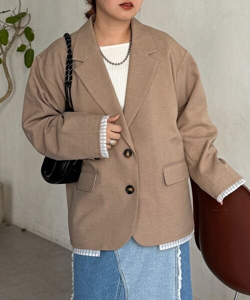 CPCM（シーピーシーエム）の「フェイクレイヤードテーラードジャケット（テーラードジャケット・レディース・ベージュ系その他/ベージュ/ネイビー・FREE）」の7枚目の写真