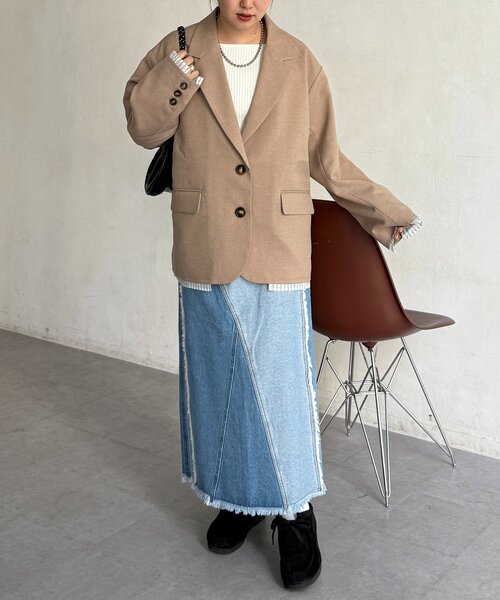 CPCM（シーピーシーエム）の「フェイクレイヤードテーラードジャケット（テーラードジャケット・レディース・ベージュ系その他/ベージュ/ネイビー・FREE）」の8枚目の写真