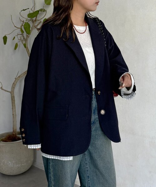 CPCM（シーピーシーエム）の「フェイクレイヤードテーラードジャケット（テーラードジャケット・レディース・ベージュ系その他/ベージュ/ネイビー・FREE）」の15枚目の写真