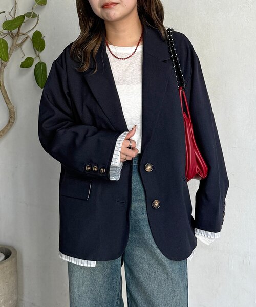 CPCM（シーピーシーエム）の「フェイクレイヤードテーラードジャケット（テーラードジャケット・レディース・ベージュ系その他/ベージュ/ネイビー・FREE）」の16枚目の写真