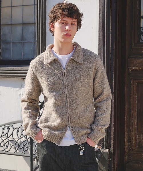 Regen Glanz(レーゲングランツ)の「Brushed mix color zip knit / ブラッシュドミックスカラージップジャケット(カーディガン/ボレロ・メンズ・ブルー/ベージュ・LARGE/MEDIUM/SMALL)」の2枚目の写真