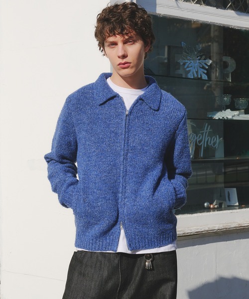 Regen Glanz(レーゲングランツ)の「Brushed mix color zip knit / ブラッシュドミックスカラージップジャケット(カーディガン/ボレロ・メンズ・ブルー/ベージュ・LARGE/MEDIUM/SMALL)」の1枚目の写真