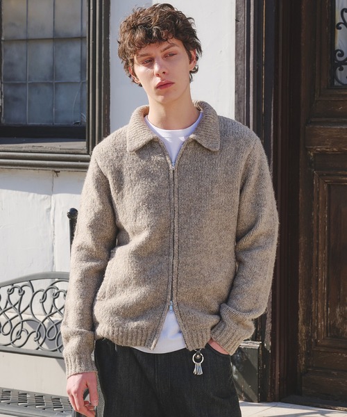 Regen Glanz(レーゲングランツ)の「Brushed mix color zip knit / ブラッシュドミックスカラージップジャケット(カーディガン/ボレロ・メンズ・ブルー/ベージュ・LARGE/MEDIUM/SMALL)」の3枚目の写真