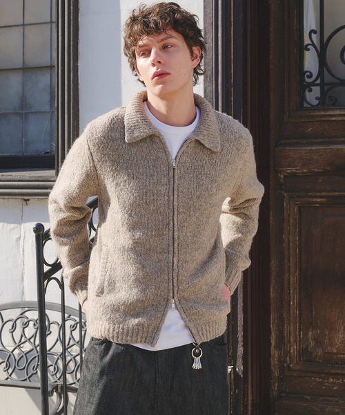 Regen Glanz(レーゲングランツ)の「Brushed mix color zip knit / ブラッシュドミックスカラージップジャケット(カーディガン/ボレロ・メンズ・ブルー/ベージュ・LARGE/MEDIUM/SMALL)」の4枚目の写真