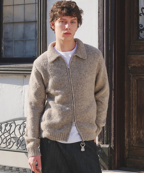 Regen Glanz(レーゲングランツ)の「Brushed mix color zip knit / ブラッシュドミックスカラージップジャケット(カーディガン/ボレロ・メンズ・ブルー/ベージュ・LARGE/MEDIUM/SMALL)」の5枚目の写真