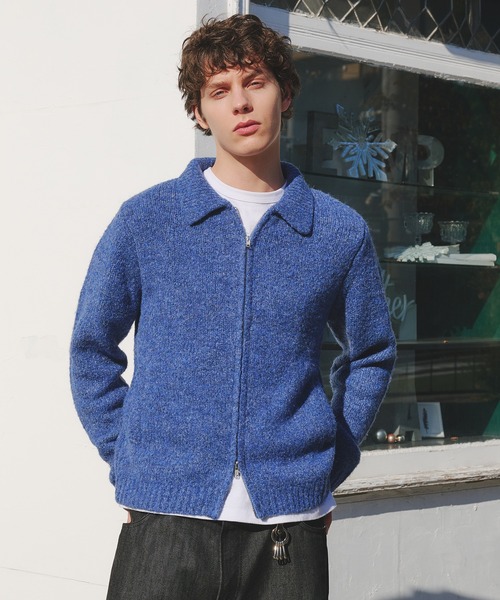 Regen Glanz(レーゲングランツ)の「Brushed mix color zip knit / ブラッシュドミックスカラージップジャケット(カーディガン/ボレロ・メンズ・ブルー/ベージュ・LARGE/MEDIUM/SMALL)」の14枚目の写真