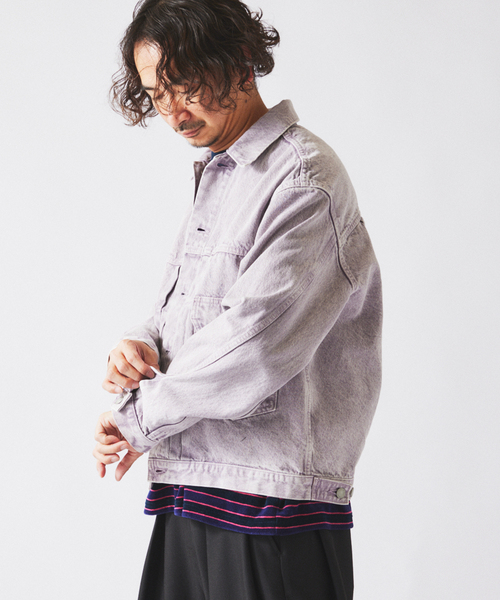 JOURNAL STANDARD relume（ジャーナルスタンダード　レリューム）の「＜Relume Jeans＞ コーンデニム カツラギ トラッカージャケット（デニムジャケット・メンズ・ナチュラル/ブラックミックス/ライトパープル・MEDIUM/LARGE）」の4枚目の写真