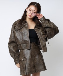 SPIRALGIRL（スパイラルガール）の「合皮ギャザーショートジャケット（ブルゾン）」