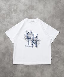 【FFEIN(フェイン)】フラワー刺繍ロゴショート丈Tシャツ / Tシャツ クルーネック 半袖 刺繍 花柄 【短丈】