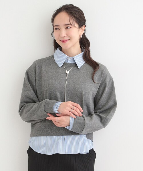 SHOO・LA・RUE(シューラルー)の「【洗濯機可】1枚でサマ見え シャツレイヤード風 スウェット(スウェット・レディース・ネイビー/ライトグレー/オフホワイト/チャコールグレー・01/02/03/04)」の6枚目の写真