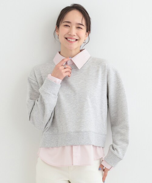 SHOO・LA・RUE(シューラルー)の「【洗濯機可】1枚でサマ見え シャツレイヤード風 スウェット(スウェット・レディース・ネイビー/ライトグレー/オフホワイト/チャコールグレー・01/02/03/04)」の10枚目の写真