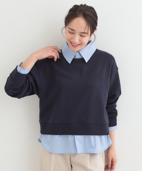 SHOO・LA・RUE(シューラルー)の「【洗濯機可】1枚でサマ見え シャツレイヤード風 スウェット(スウェット・レディース・ネイビー/ライトグレー/オフホワイト/チャコールグレー・01/02/03/04)」の14枚目の写真