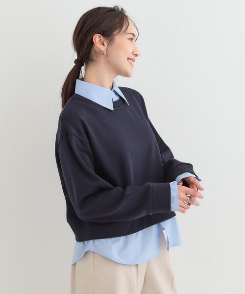 SHOO・LA・RUE(シューラルー)の「【洗濯機可】1枚でサマ見え シャツレイヤード風 スウェット(スウェット・レディース・ネイビー/ライトグレー/オフホワイト/チャコールグレー・01/02/03/04)」の15枚目の写真