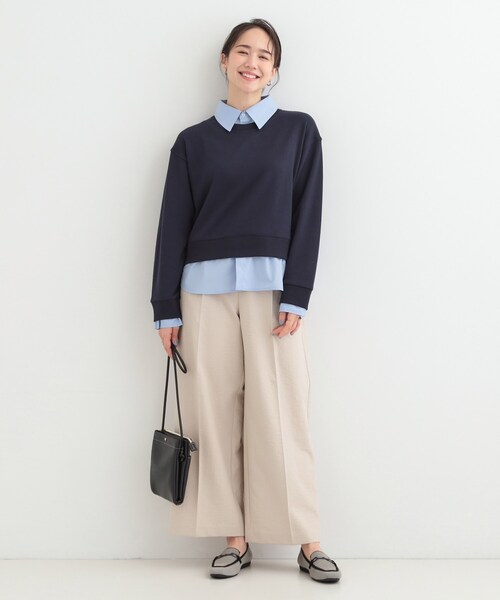 SHOO・LA・RUE(シューラルー)の「【洗濯機可】1枚でサマ見え シャツレイヤード風 スウェット(スウェット・レディース・ネイビー/ライトグレー/オフホワイト/チャコールグレー・01/02/03/04)」の16枚目の写真