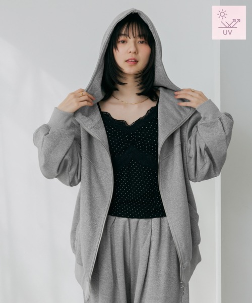 Heather（ヘザー）の「UV裏毛フーディ（ロング丈）　656722（パーカー・レディース・グレー系その他/スミクロ/ピンク・FREE）」の2枚目の写真