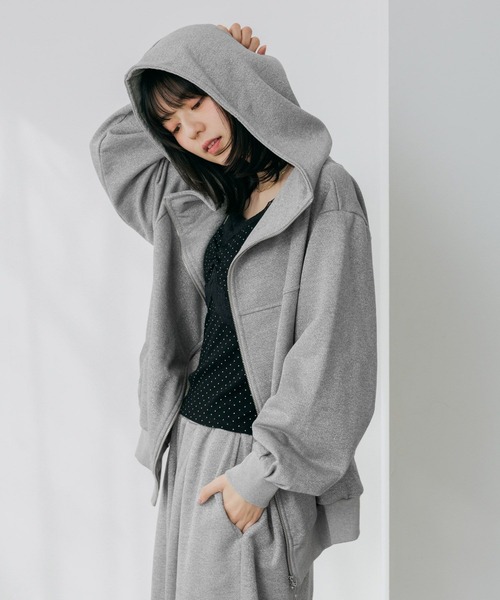 Heather（ヘザー）の「UV裏毛フーディ（ロング丈）　656722（パーカー・レディース・グレー系その他/スミクロ/ピンク・FREE）」の4枚目の写真