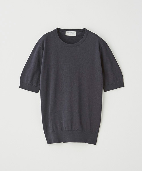 JOHN SMEDLEY(ジョンスメドレー)の「半袖コットンニットプルオーバー(ニット/セーター・レディース・ネイビー・S/M/L)」の1枚目の写真