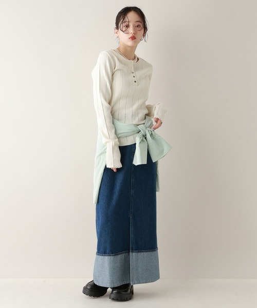 RAGEBLUE（レイジブルー）の「アイレット編み/ヘンリーニットプルオーバー（ニット/セーター・レディース・ホワイト/ピンク/ネイビー・FREE）」の5枚目の写真