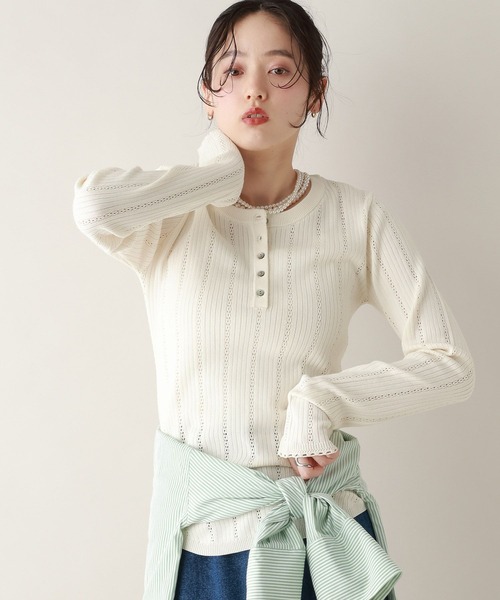 RAGEBLUE（レイジブルー）の「アイレット編み/ヘンリーニットプルオーバー（ニット/セーター・レディース・ホワイト/ピンク/ネイビー・FREE）」の8枚目の写真