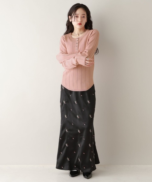 RAGEBLUE（レイジブルー）の「アイレット編み/ヘンリーニットプルオーバー（ニット/セーター・レディース・ホワイト/ピンク/ネイビー・FREE）」の9枚目の写真