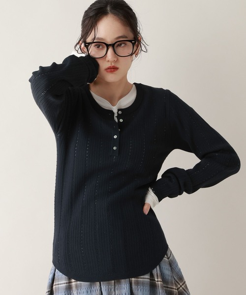 RAGEBLUE（レイジブルー）の「アイレット編み/ヘンリーニットプルオーバー（ニット/セーター・レディース・ホワイト/ピンク/ネイビー・FREE）」の15枚目の写真