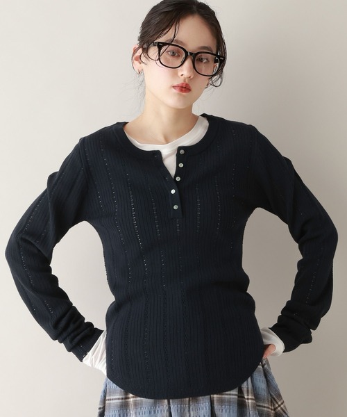 RAGEBLUE（レイジブルー）の「アイレット編み/ヘンリーニットプルオーバー（ニット/セーター・レディース・ホワイト/ピンク/ネイビー・FREE）」の16枚目の写真