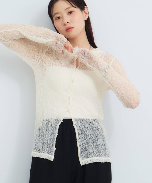 NOGLE(ノグル)の「【NOGLE select/ノグルセレクト】襟付き レース シアー カーディガン シャツ(カーディガン/ボレロ・レディース・ブラック/チャコールグレー/ホワイト・FREE)」の7枚目の写真