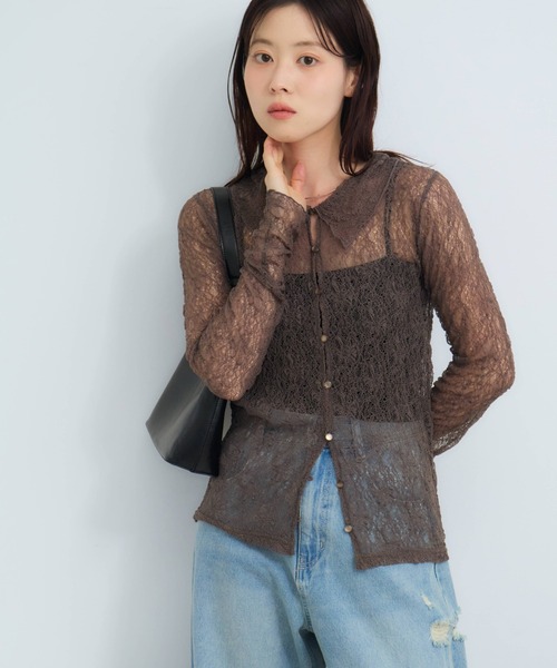 NOGLE(ノグル)の「【NOGLE select/ノグルセレクト】襟付き レース シアー カーディガン シャツ(カーディガン/ボレロ・レディース・ブラック/チャコールグレー/ホワイト・FREE)」の22枚目の写真