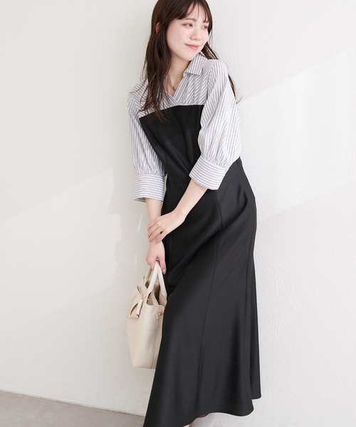 natural couture（ナチュラルクチュール）の「ドッキングシャツワンピース（ワンピース・レディース・ブラック系その他/ブラック/ネイビー/ホワイト系その他・FREE）」の4枚目の写真