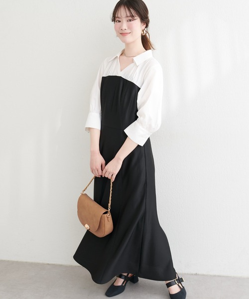 natural couture（ナチュラルクチュール）の「ドッキングシャツワンピース（ワンピース・レディース・ブラック系その他/ブラック/ネイビー/ホワイト系その他・FREE）」の6枚目の写真