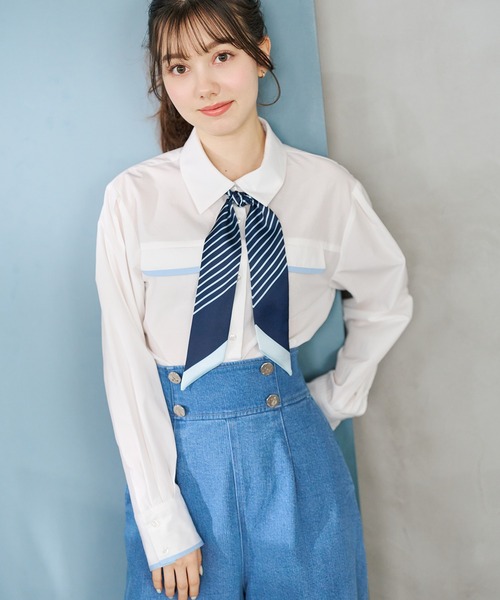 31 Sons de mode（トランテアン　ソン　ドゥ　モード）の「2026春夏新作 スカーフ付きシャツブラウス（シャツ/ブラウス・レディース・ピンク系/オフホワイト/サックスブルー・ﾌﾘ-）」の2枚目の写真