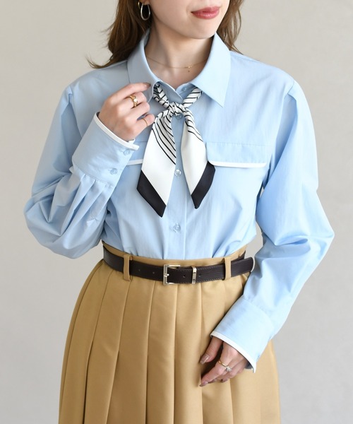 31 Sons de mode（トランテアン　ソン　ドゥ　モード）の「2026春夏新作 スカーフ付きシャツブラウス（シャツ/ブラウス・レディース・ピンク系/オフホワイト/サックスブルー・ﾌﾘ-）」の4枚目の写真