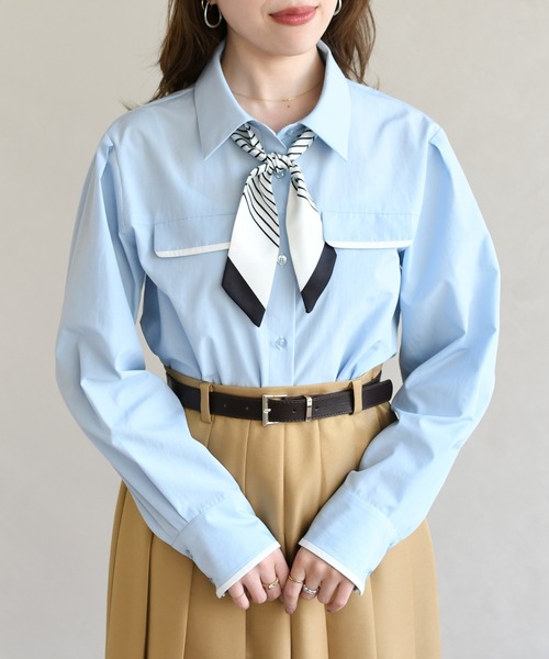 31 Sons de mode（トランテアン　ソン　ドゥ　モード）の「2026春夏新作 スカーフ付きシャツブラウス（シャツ/ブラウス・レディース・ピンク系/オフホワイト/サックスブルー・ﾌﾘ-）」の5枚目の写真