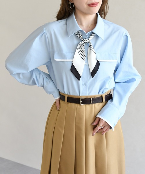 31 Sons de mode（トランテアン　ソン　ドゥ　モード）の「2026春夏新作 スカーフ付きシャツブラウス（シャツ/ブラウス・レディース・ピンク系/オフホワイト/サックスブルー・ﾌﾘ-）」の6枚目の写真