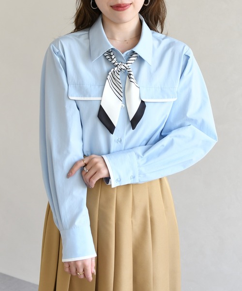 31 Sons de mode（トランテアン　ソン　ドゥ　モード）の「2026春夏新作 スカーフ付きシャツブラウス（シャツ/ブラウス・レディース・ピンク系/オフホワイト/サックスブルー・ﾌﾘ-）」の7枚目の写真