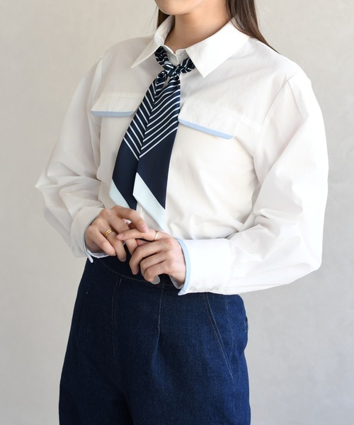 31 Sons de mode（トランテアン　ソン　ドゥ　モード）の「2026春夏新作 スカーフ付きシャツブラウス（シャツ/ブラウス・レディース・ピンク系/オフホワイト/サックスブルー・ﾌﾘ-）」の11枚目の写真