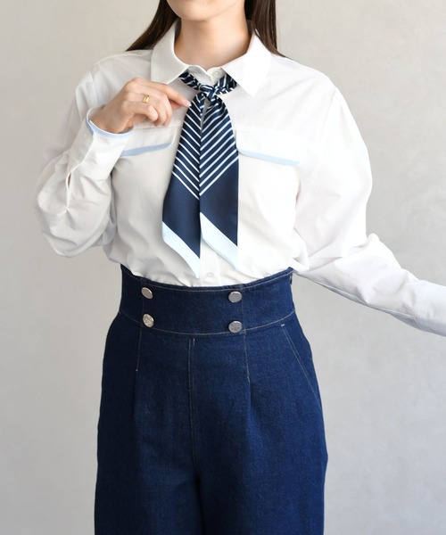 31 Sons de mode（トランテアン　ソン　ドゥ　モード）の「2026春夏新作 スカーフ付きシャツブラウス（シャツ/ブラウス・レディース・ピンク系/オフホワイト/サックスブルー・ﾌﾘ-）」の13枚目の写真