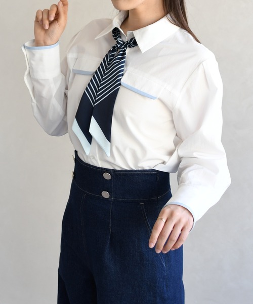 31 Sons de mode（トランテアン　ソン　ドゥ　モード）の「2026春夏新作 スカーフ付きシャツブラウス（シャツ/ブラウス・レディース・ピンク系/オフホワイト/サックスブルー・ﾌﾘ-）」の14枚目の写真