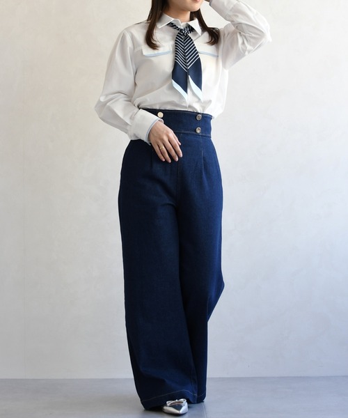 31 Sons de mode（トランテアン　ソン　ドゥ　モード）の「2026春夏新作 スカーフ付きシャツブラウス（シャツ/ブラウス・レディース・ピンク系/オフホワイト/サックスブルー・ﾌﾘ-）」の16枚目の写真