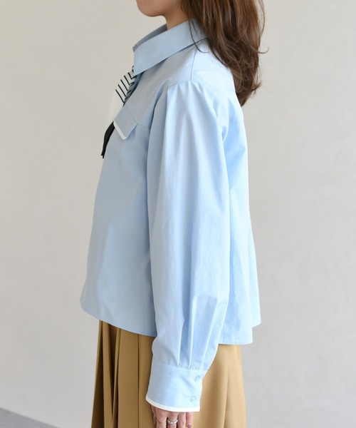 31 Sons de mode（トランテアン　ソン　ドゥ　モード）の「2026春夏新作 スカーフ付きシャツブラウス（シャツ/ブラウス・レディース・ピンク系/オフホワイト/サックスブルー・ﾌﾘ-）」の18枚目の写真