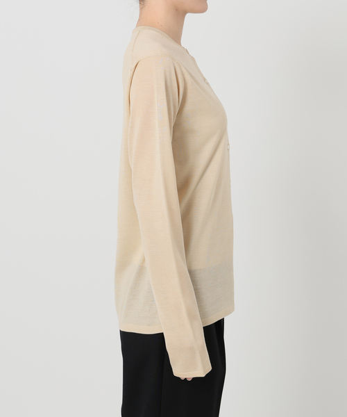 VERMEIL par iena（ヴェルメイユパーイエナ）の「シルク MIX クルーネックカーディガン（カーディガン/ボレロ・レディース・ベージュ/カーキ・FREE）」の3枚目の写真