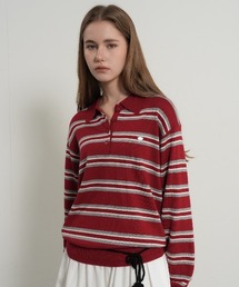 【GENERAL IDEA】マルチボーダーポロシャツニットトップス / MULTI STRIPE LOOSE COLLAR KNIT