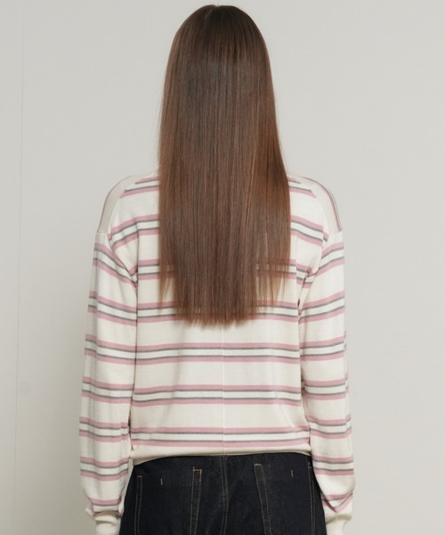 GENERAL IDEA（ジェネラルアイデア）の「【GENERAL IDEA】マルチボーダーポロシャツニットトップス / MULTI STRIPE LOOSE COLLAR KNIT（ポロシャツ・レディース・アイボリー/レッド/ライトグレー・S/L/M）」の5枚目の写真