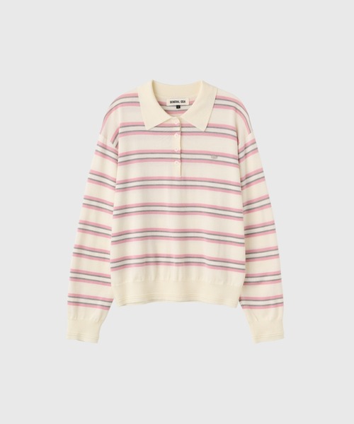 GENERAL IDEA(ジェネラルアイデア)の「【GENERAL IDEA】マルチボーダーポロシャツニットトップス / MULTI STRIPE LOOSE COLLAR KNIT(ポロシャツ・レディース・アイボリー/レッド/ライトグレー・S/L/M)」の9枚目の写真