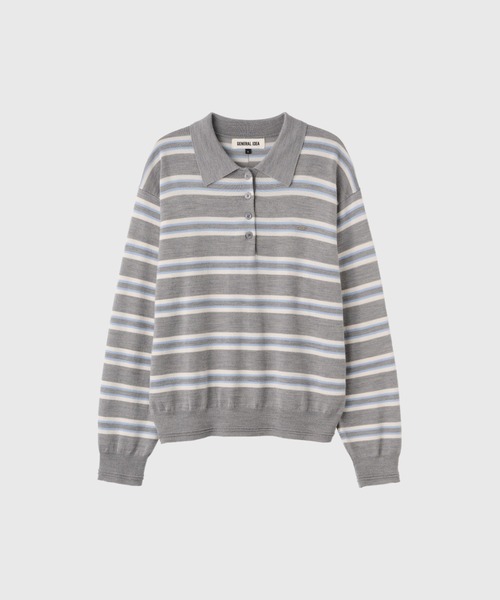 GENERAL IDEA（ジェネラルアイデア）の「【GENERAL IDEA】マルチボーダーポロシャツニットトップス / MULTI STRIPE LOOSE COLLAR KNIT（ポロシャツ・レディース・アイボリー/レッド/ライトグレー・S/L/M）」の17枚目の写真