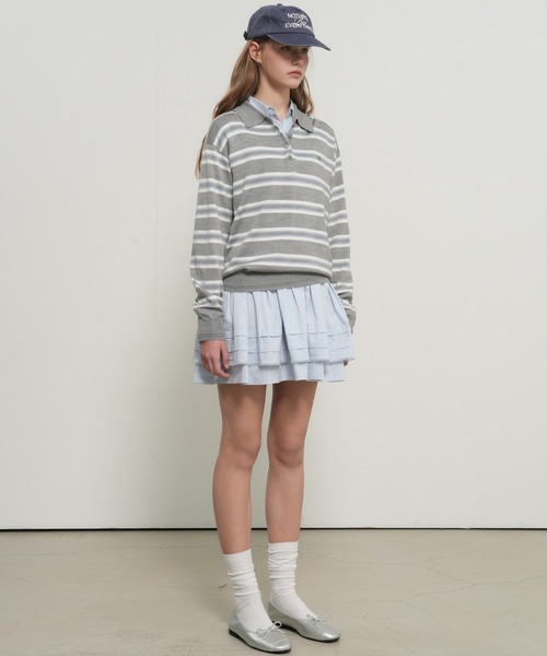 GENERAL IDEA（ジェネラルアイデア）の「【GENERAL IDEA】マルチボーダーポロシャツニットトップス / MULTI STRIPE LOOSE COLLAR KNIT（ポロシャツ・レディース・アイボリー/レッド/ライトグレー・S/L/M）」の15枚目の写真