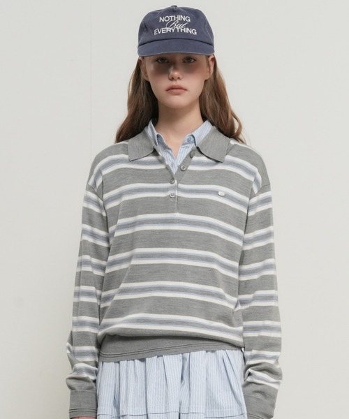 GENERAL IDEA(ジェネラルアイデア)の「【GENERAL IDEA】マルチボーダーポロシャツニットトップス / MULTI STRIPE LOOSE COLLAR KNIT(ポロシャツ・レディース・アイボリー/レッド/ライトグレー・S/L/M)」の11枚目の写真